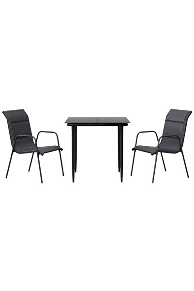 vidaxl Set mobilier de grădină, 3 piese, negru, textilenă și oțel