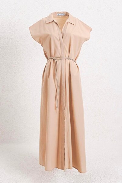 BSL %100 Cotton Midi Gömlek Elbise