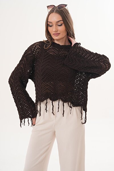 ŞİMAL Women's Skirt with Tassel Detail, Mesh Knitwear, Knitted Sweater 260447 -