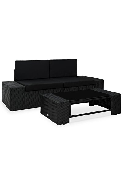 vidaxl Set mobilier de grădină, 3 piese, negru, poliratan