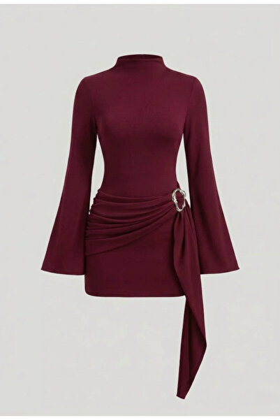 FLEX FASHION Women's Trend Mock Neck Buckle Detail Belted Shaping / Sculpting...