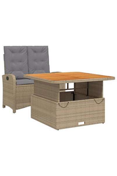 vidaxl Set mobilier de grădină, 2 piese, cu perne, bej, poliratan