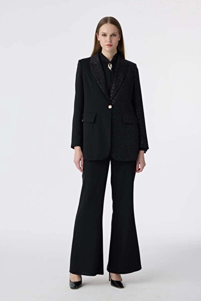 Zühre Jakar Desen Detaylı Siyah Ceket Pantolon Takım 1920