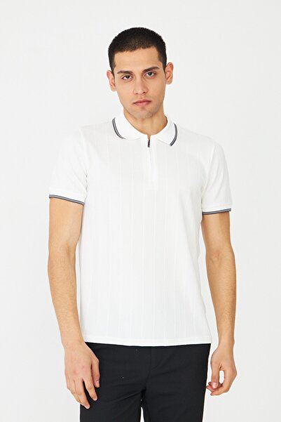White Stone White Zippered Polo Neck Men's T-Shirt