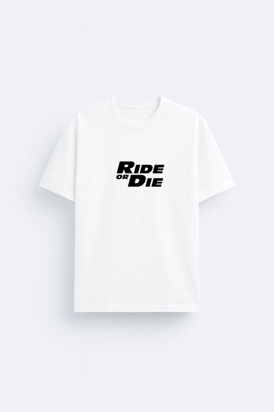 AYDESİGN Biker Ride or Ride Printed Crew Neck Adult Child White T-Shirt