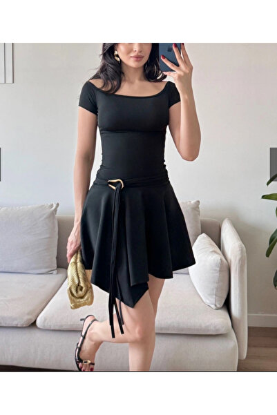 ARICA GİYİM Kayık yaka kuşaklı Elbisi