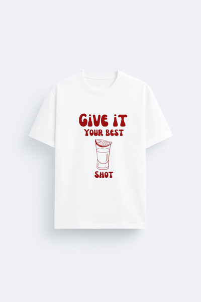 AYDESİGN تي شيرت أبيض للأطفال البالغين من شوت جلاس مطبوع