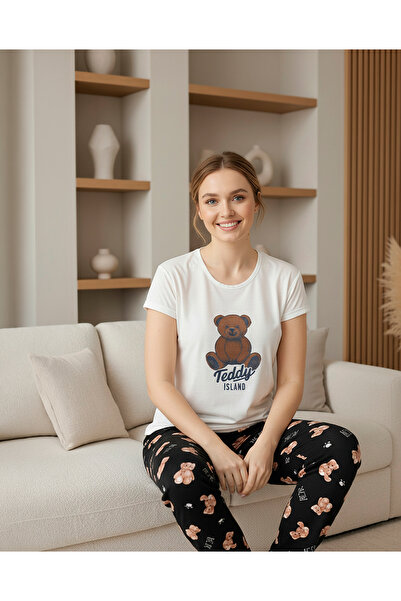 MİSSLALE Σετ γυναικείες πιτζάμες με σχέδια, κοντομάνικο, από ζέρσεϊ