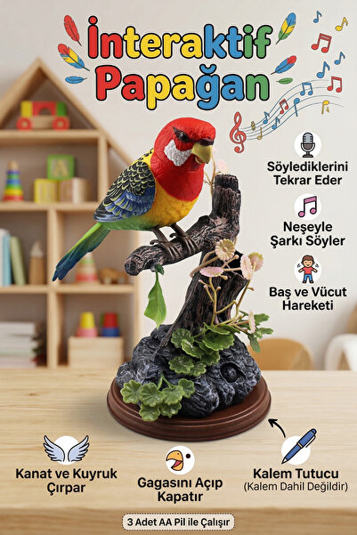 craftivio Konuşan Papağan Ses Kayıtlı İnteraktif Oyuncak - Şarkı Söyleyen Har...