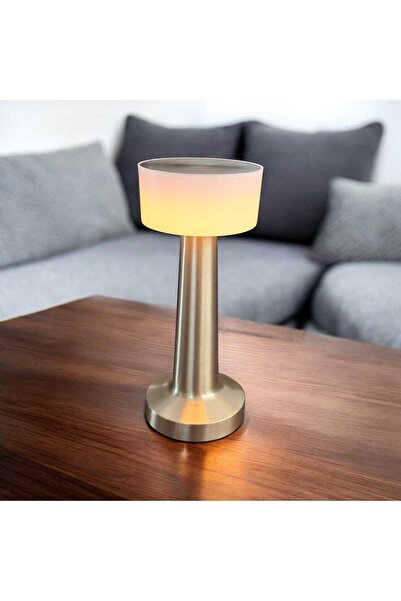 AHİRA Şarjlı Gold Silindir Masa Lambası – Modern Dekoratif LED Abajur
