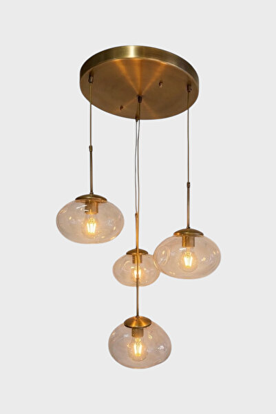 Favori Aydınlatma 4’lü Sarkıt Avize Antik Gold Pirinç Şeffaf Cam Küre Modern ...