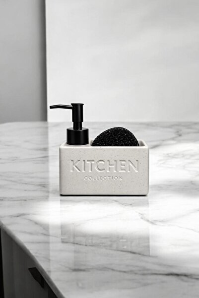 Bereketli Store Δοχείο υγρού σαπουνιού κουζίνας με λευκή βάση για σφουγγάρι |...