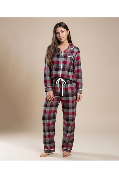 levanapajamas Women's winter plaid pajamas with long sleeves – red and gray