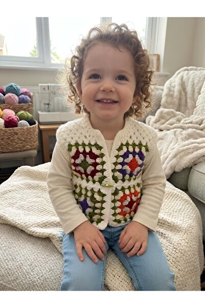 PAMUK ZAMANI Renkli Motifli Boho Tarz Bebek Yeleği - Premium El Örgüsü Tığ İşi