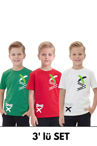 panios kids 3-компонентна къса ръкавна лятна тениска с кръгла яка и бял принт...