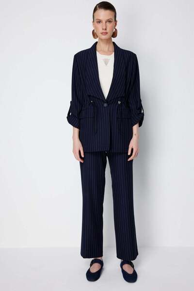 Ekol Stripe Patterned Loose Leg Pants