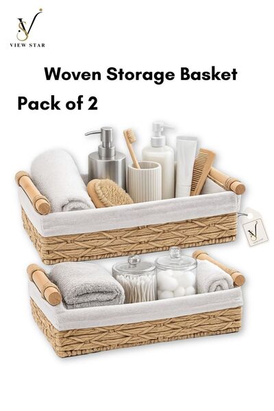 View star Viewstar Set of 2 Rectangular Woven Storage Baskets with Washable L...