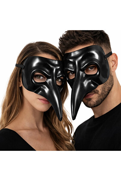 YNT İthalat Black Long Nose Plague Doctor Mask