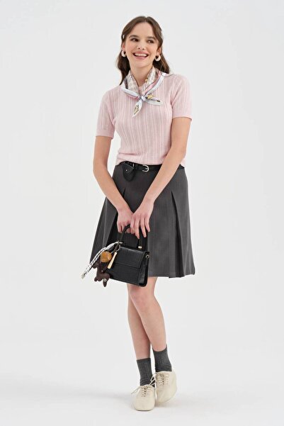 tw3 Women's Knitwear Knitted Front Logo Design Short Sleeve Blouse