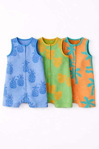 Next Baby Cotton Lu Palmiye Patterned 3-Piece Romper Set