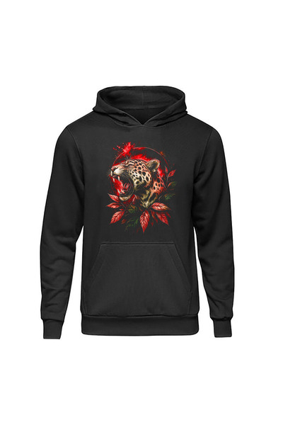 SUNFREE Hanorac supradimensionat negru cu imprimeu (Leu - Mașină - Leopard)