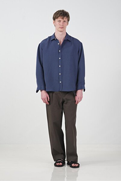 GIESTO Тъмносиня модална риза с дебели ивици