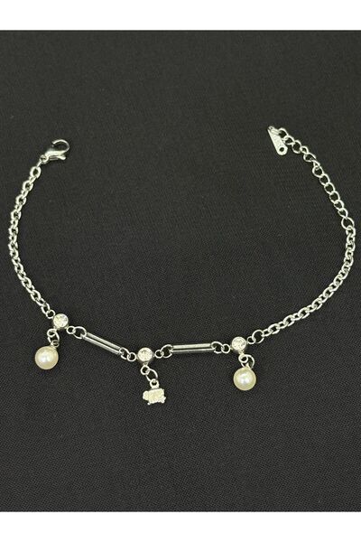 Melisa Takı & Aksesuar 316L Steel Silver Color Pearl Bracelet (17+4 cm)
