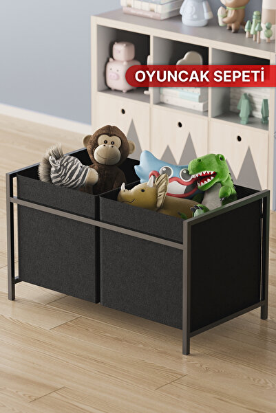 Bino Çocuk Odası Oyuncak Sepeti 2 Bölmeli Katlanır Organizer Metal Gövdeli Ço...
