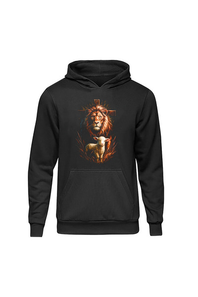 SUNFREE Hanorac supradimensionat negru cu imprimeu (Leu - Mașină - Leopard)