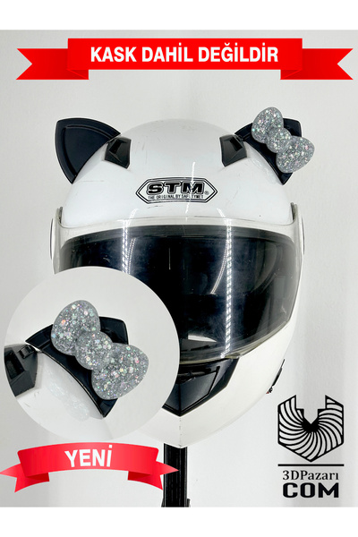 Butik Motor & Motosiklet Galaksi Hologram Fiyonklu Siyah Kedi Kulak Kask Dış ...