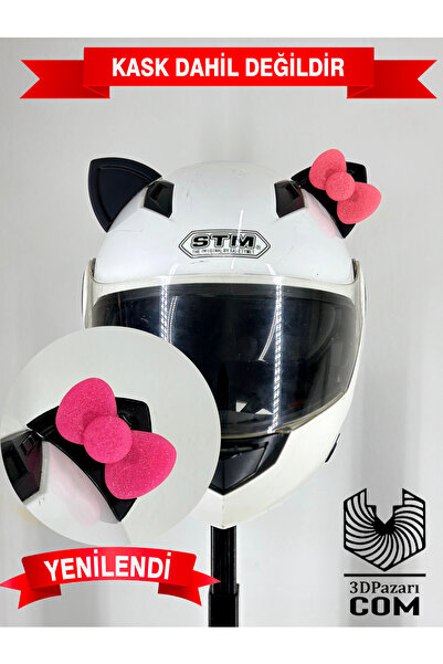 Butik Motor & Motosiklet Şeker Pembe Fiyonklu Siyah Kedi Kulak Kask Dış Akses...