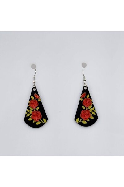 OEM - Women's Earrings, 3D printed, floral model, black/red, ultra-light