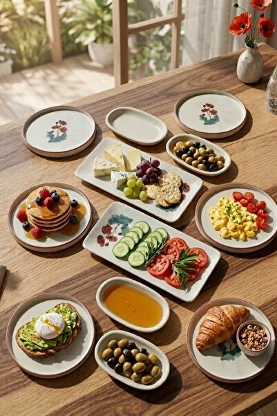 Keramika Gelincik 12 Parça 6 Kişilik Kahvaltı Takımı