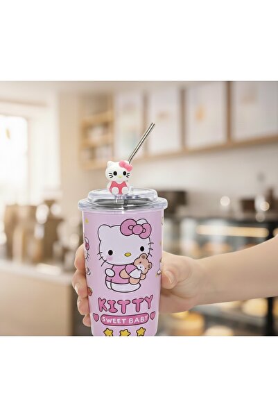 Kuzey Tacı Karakter Figürlü Kapaklı ve Metal Pipetli İçecek Bardağı Snoopy, H...