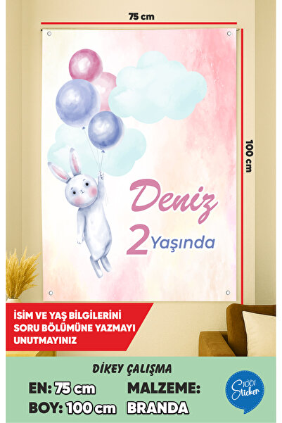 1001 sticker Rabbit Themed Birthday Canvas Banner 75Cmx100Cm