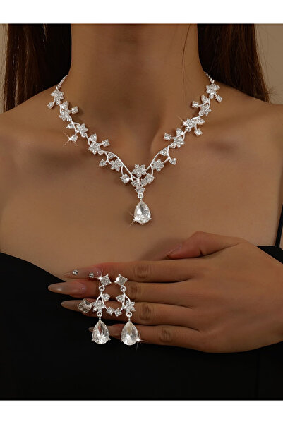 Take Two By Styli 2-Piece Rhinestone Drop Embellished Necklace and Earrings J...