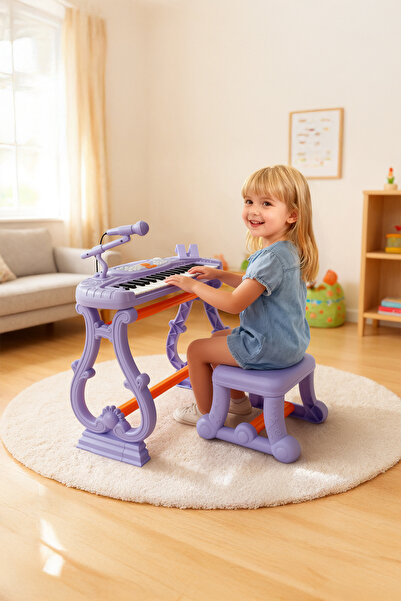 NeUygun 37 Tuşlu Standlı Tabureli Piyano Seti Org Mikrofonlu Karaoke Piyano