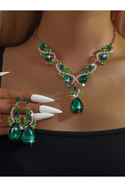Take Two By Styli 2-Piece Rhinestone Drop Embellished Necklace and Earrings J...
