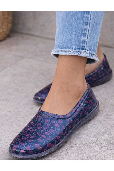 Üçel Kadın Çiçek Desenli Yağmur Ayakkabısı – Kaymaz Taban Günlük Bahçe & Yağm...