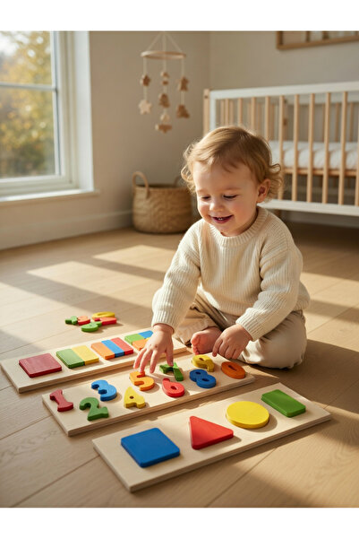 Yia Mas YiaMas Ahşap Montessori Eğitim Seti - 3'lü (Sayılar, Geometrik Şekil ...