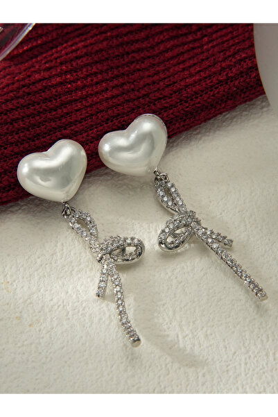 Take Two By Styli Heart Shape Faux Pearl Embellished Knot Earrings