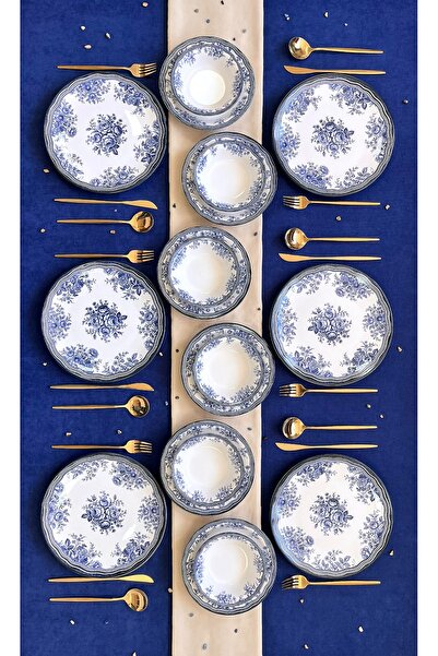 ers erbaşlar ANTİK MAVİ 18 Parça 6 Kişilik Lüx Yemek Takımı Yemek Sunum Seti