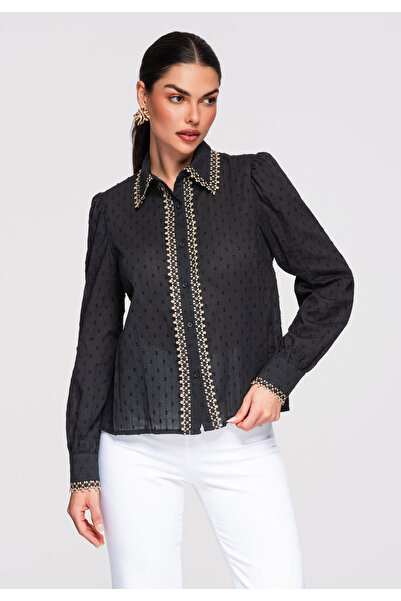 OMBRE Women's Elegant Cotton Shirt OW-SH-E0021 Black