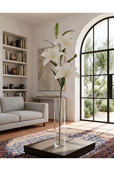 YAPAY ÇİÇEK DERYASI Yapay 3 Başlı Beyaz Lilyum 100 Cm Dekorasyon Çiçeği