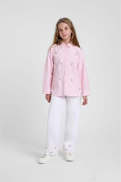 Escabel Girl Child 4-14 Years Stone Embroidered Palazzo Jean White