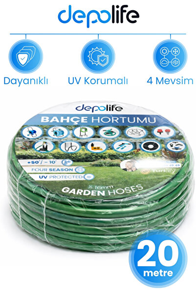 Depolife 20 Metre 16mm 1/2" New Garden Hoses Bahçe Hortumu Sulama Yıkama Daya...