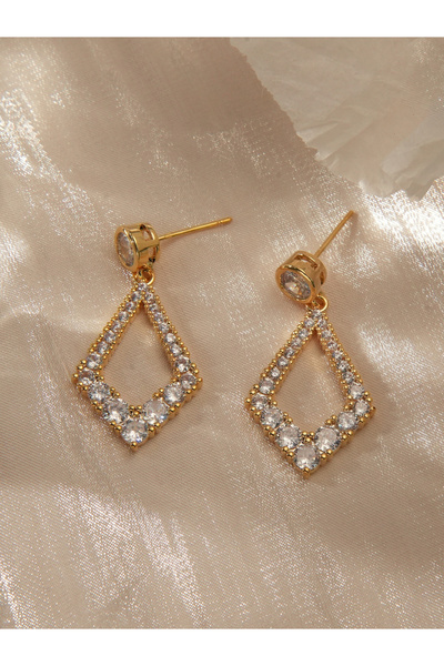 Take Two By Styli Embellished Diamond Shape Drop Earrings