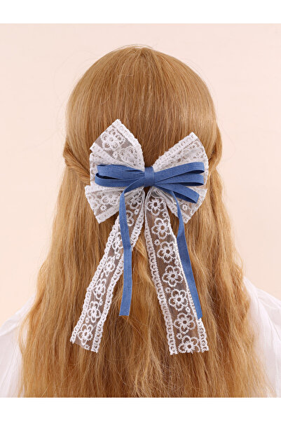 Take Two By Styli Blue Lace Bow Hair Clip