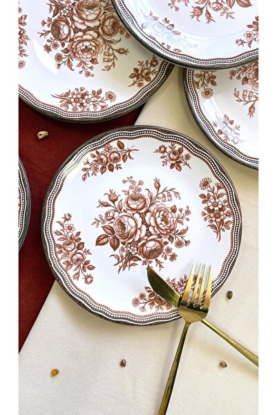 ers erbaşlar Antique Brown 6-Piece Luxury Dessert Plate Set