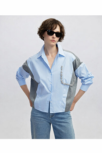 ribana قميص نسائي طويل الأكمام كبير الحجم دانتيل بتفاصيل مفصلة 2733